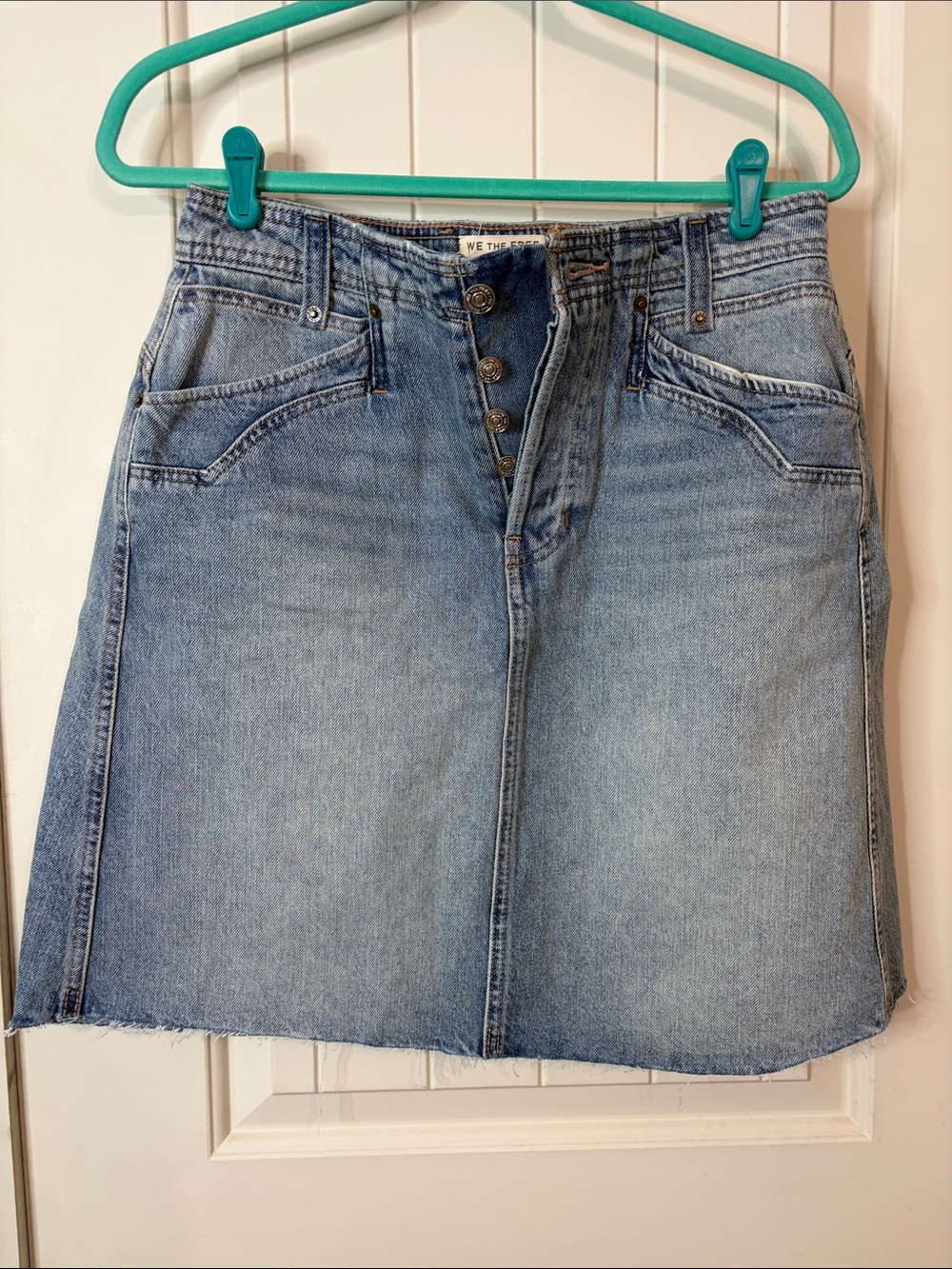 We The Free Light Wash Denim Button-Front Mini Skirt Size 29
